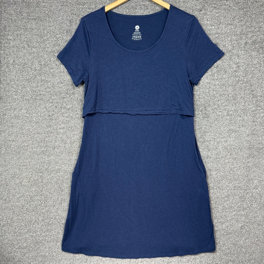 Kindred Bravely Nursing Maternity Dress Navy Blue Bamboo Viscose Pockets Large